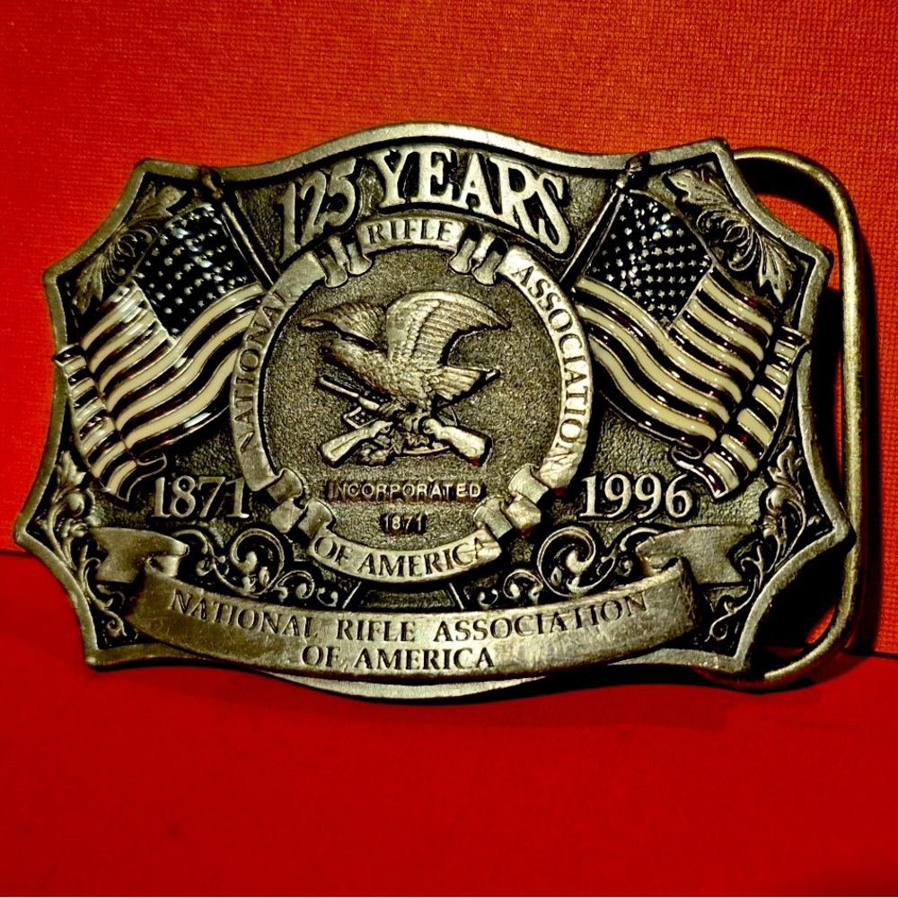 Vintage National Rifle Association of America 125 Anniversary Belt Buckle USA